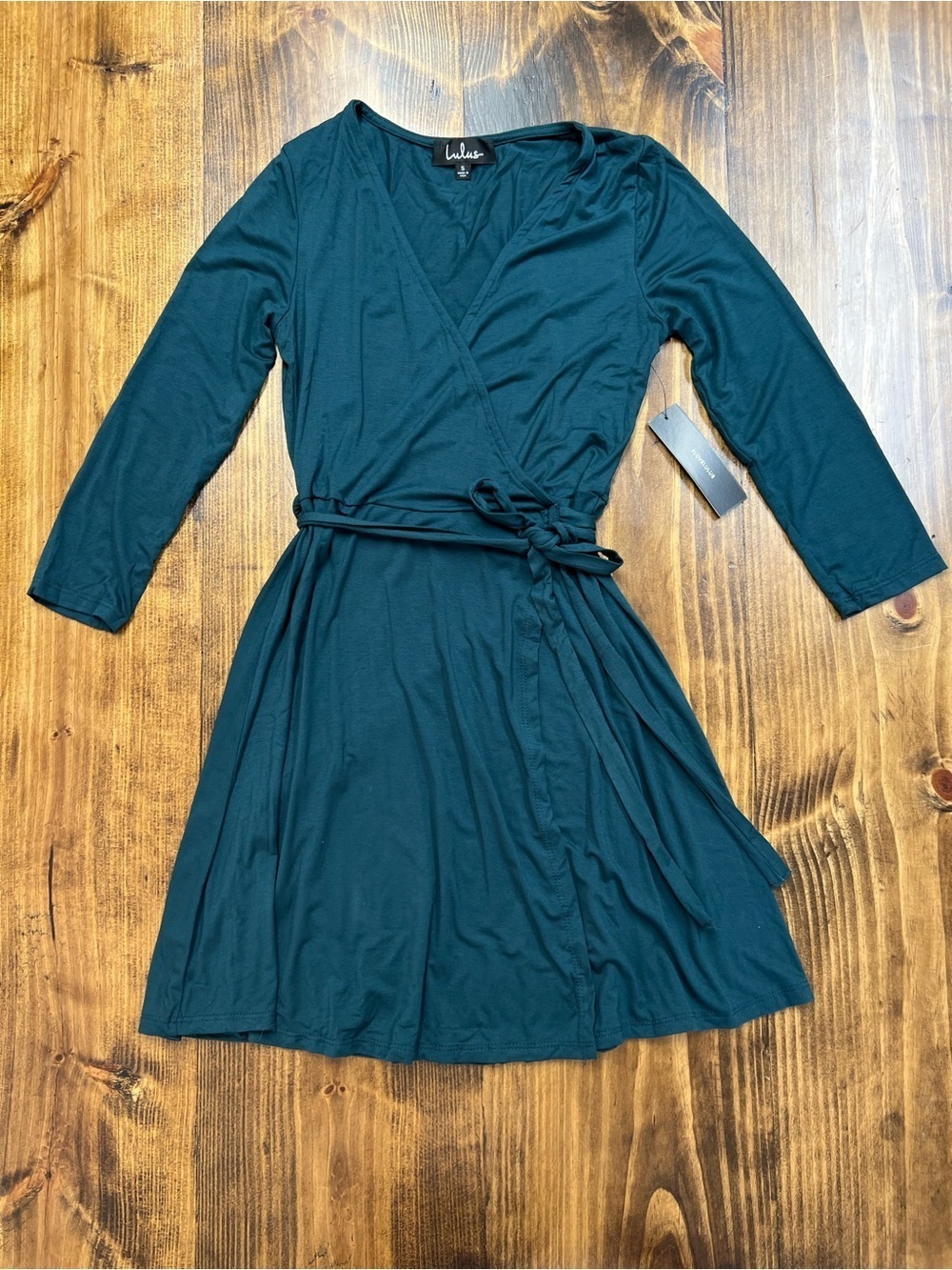 Lulus Twirl-Worthy Forest Green Jersey Wrap Dress Size Small NWT - Picture 6 of 11